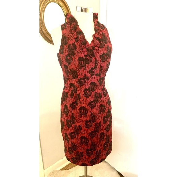 Fuchsia & Black Floral Sheath Dress  Sleeveless Size 8 M - Picture 2 of 11